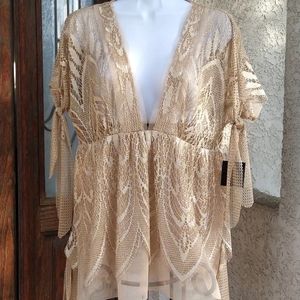 ANNA SUI Gold lace top